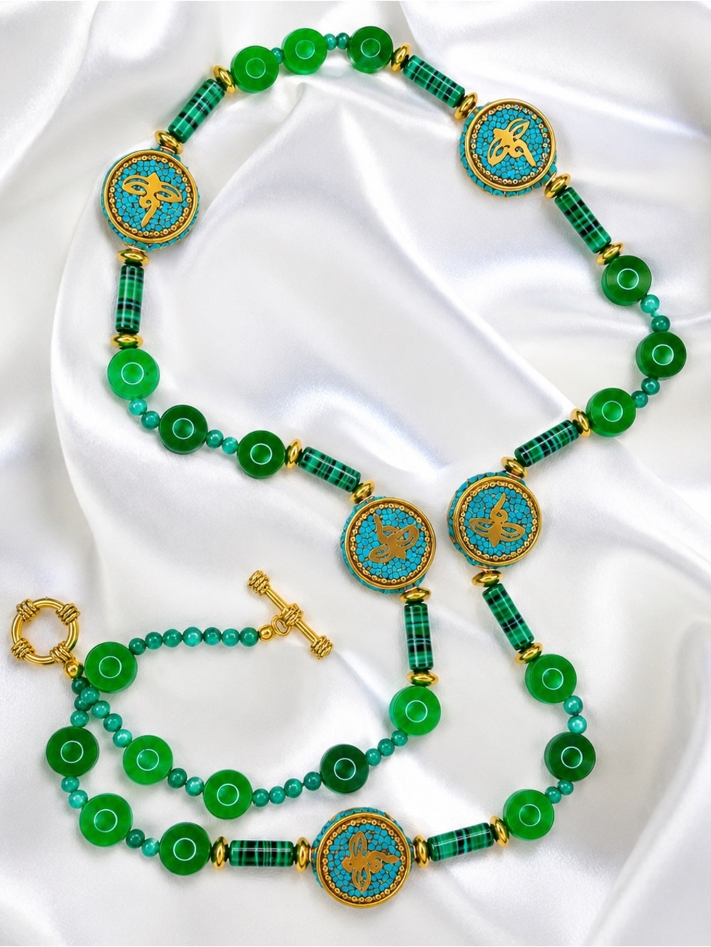 Jade & Malachite Style Statement Necklace Tibetan Handmade Designer